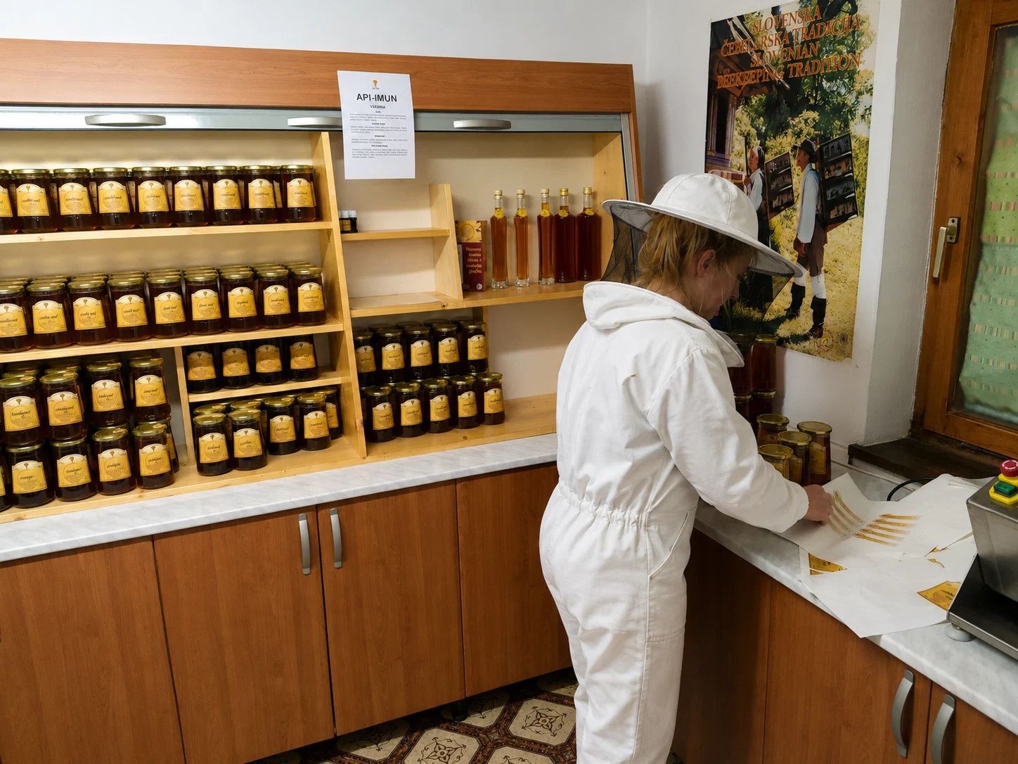 Beekeeper preparing honey