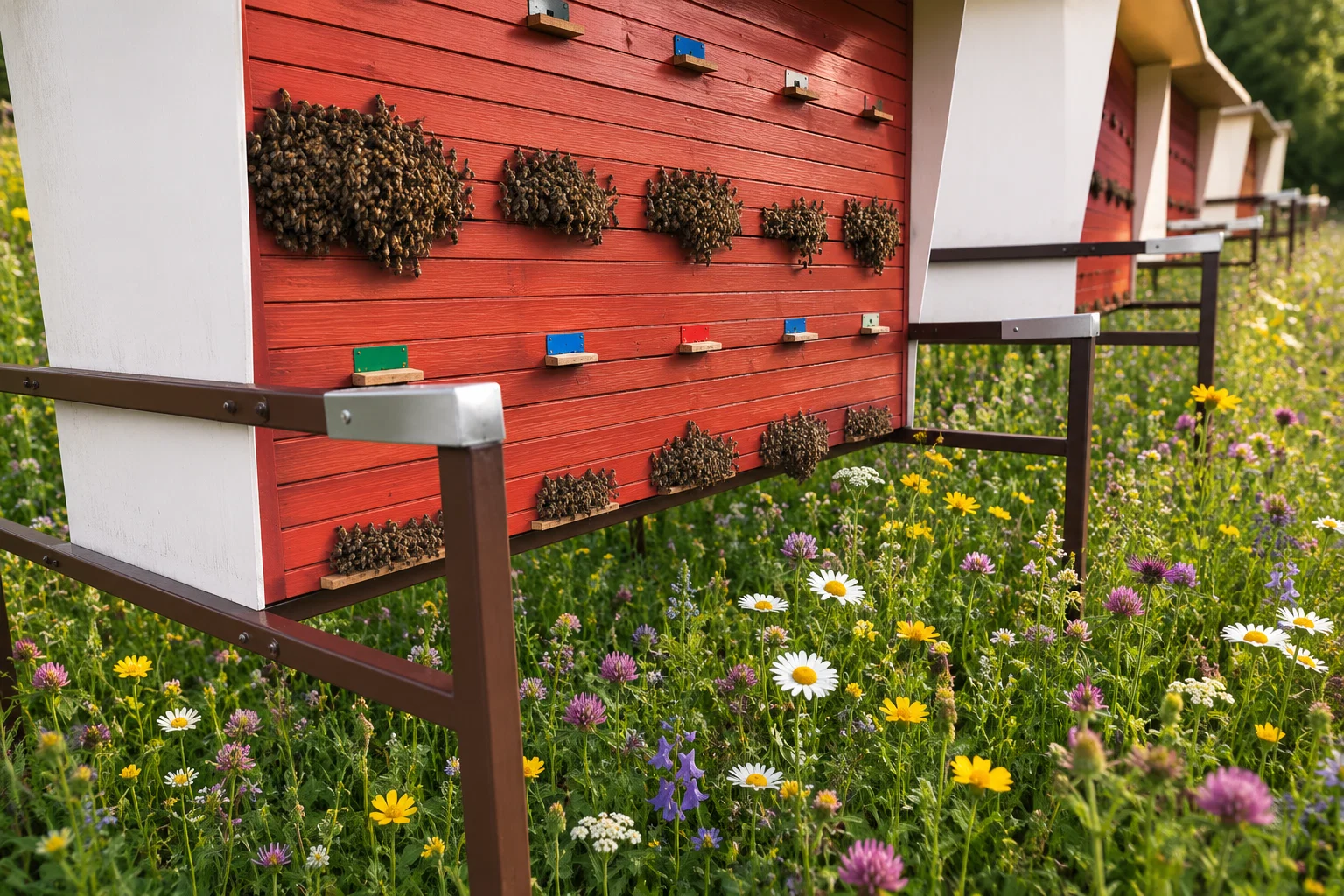 Bees and an apiary in nature
